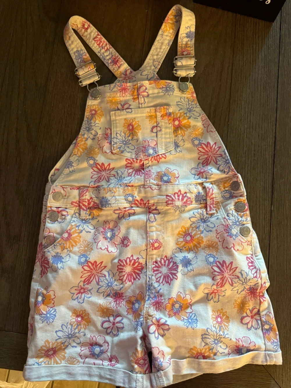 Falls Creek girls Floral Print short overalls - size 10/12 large
